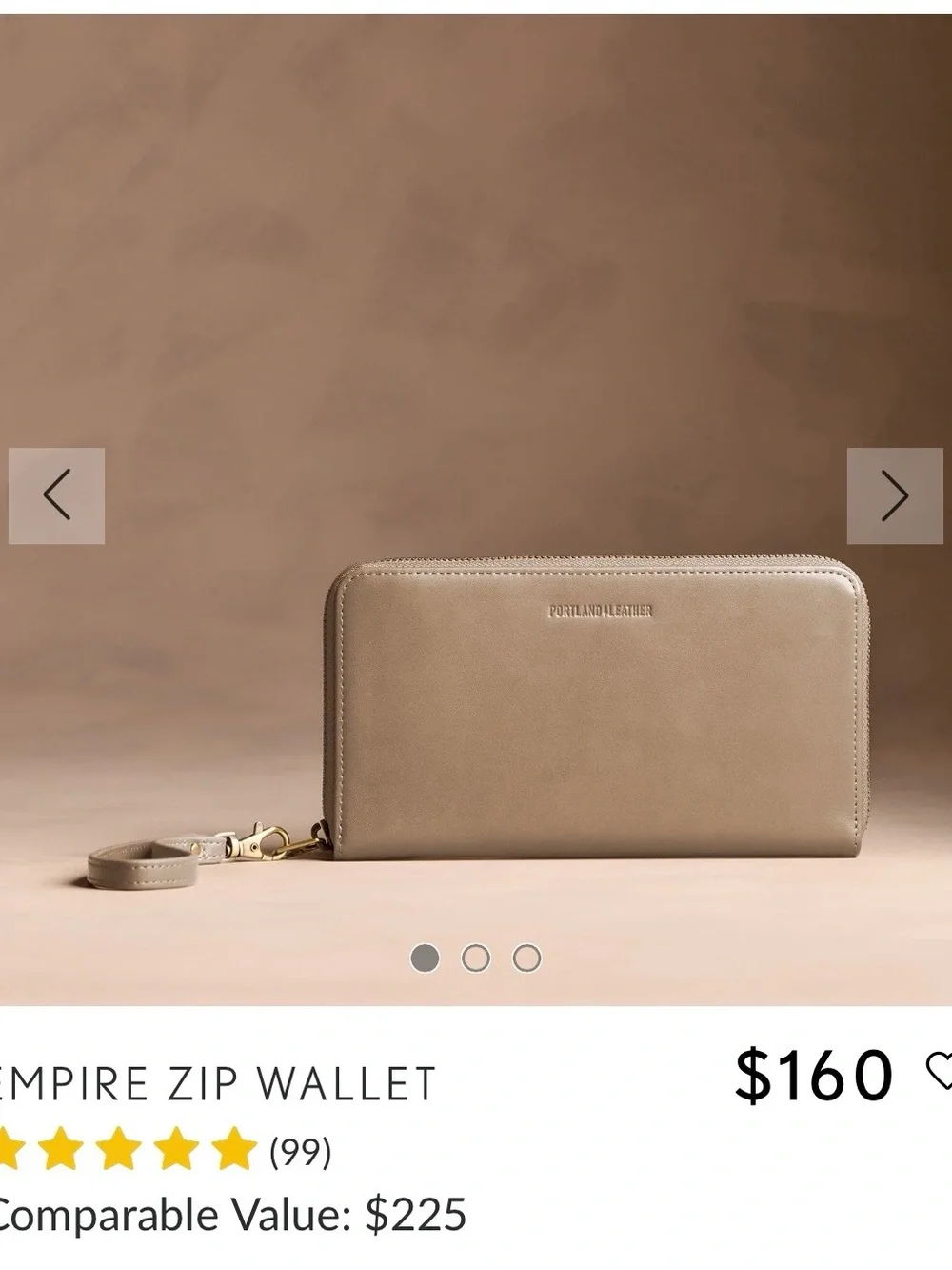 Portland Leather Zip Wallet in Taupe